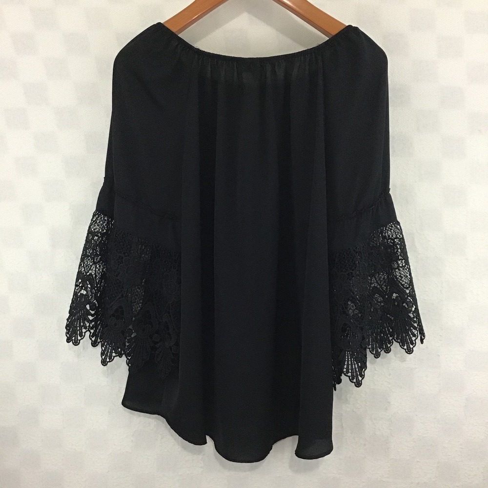 Est. 1946 Black Off Shoulder Bell Sleeve Lace‎ Crochet Blouse Plus Size 14/16W - Picture 5 of 7